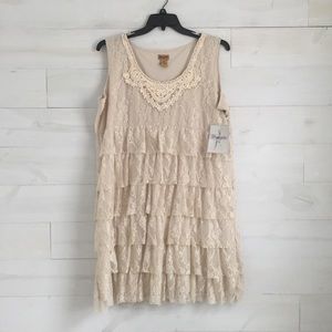 Wrangler Ruffled Cream Lace Boho Sleeveless Dress